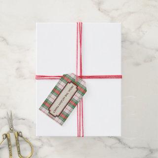 Scottish White, Red & Green YOUR NAME Plaid Tartan Gift Tags