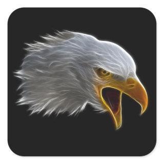 Screaming American Bald Eagle Head Square Sticker