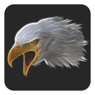 Screaming American Bald Eagle Head Square Sticker