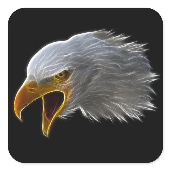 Screaming American Bald Eagle Head Square Sticker