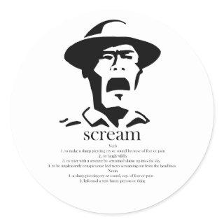 screaming man with definition classic round sticker