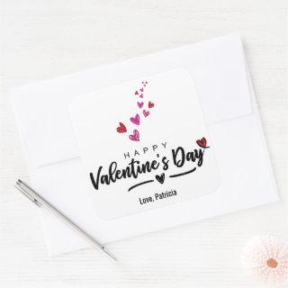 Scribbled Hearts Valentine's Day Script Red Pink Square Sticker