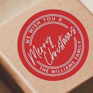 Script Lettering Merry Christmas Classic Round Sticker