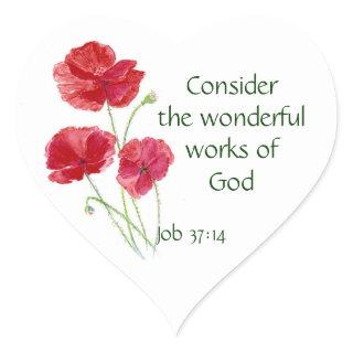 Scripture, Inspirational, Quote, Flower, Poppy Heart Sticker