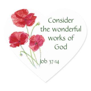 Scripture, Inspirational, Quote, Flower, Poppy Heart Sticker