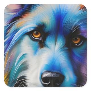 SCRUFFY BLUE TERRIER DOG CLOSE UP SQUARE STICKER