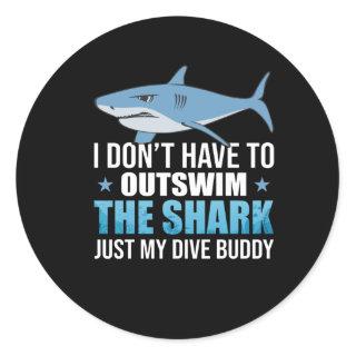 Scuba Diving Diver Shark Dive Ocean Classic Round Sticker