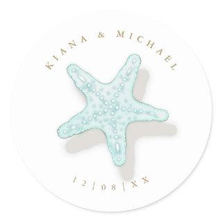 Sea Foam Beach Wedding Starfish ID837  Classic Round Sticker