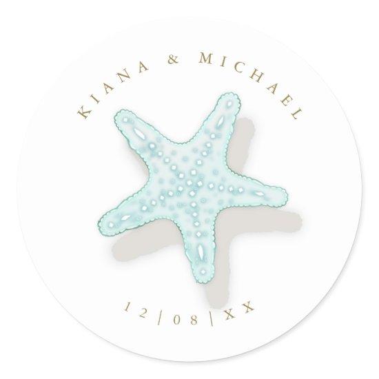 Sea Foam Beach Wedding Starfish ID837  Classic Round Sticker