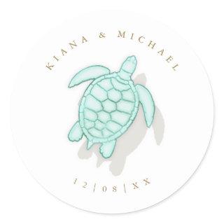 Sea Foam Beach Wedding Turtle ID837 Classic Round Sticker