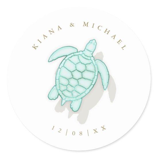 Sea Foam Beach Wedding Turtle ID837 Classic Round Sticker