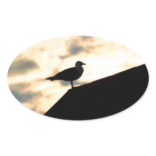 Sea Gull Sunset Oval Sticker