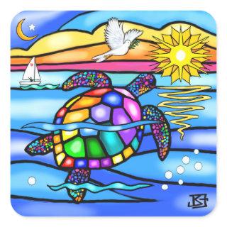 Sea Turtle (#8 - with dove) Square Sticker