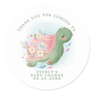 Sea Turtle Floral Baby Shower Thank You Classic Round Sticker