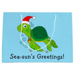 Sea Turtle in a Santa Hat Ocean Christmas Holiday Large Gift Bag