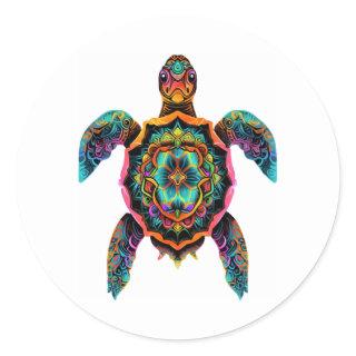 Sea Turtle Mandala Sea Ocean Animal Artwork Boho Classic Round Sticker