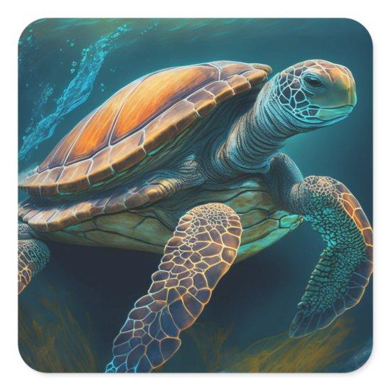 Sea Turtle Swimming in the Ocean Square Sticker
