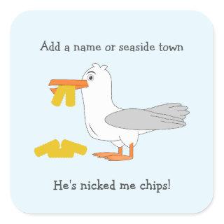 Seagull He's Nicked Me Chips Personalised Town Square Sticker