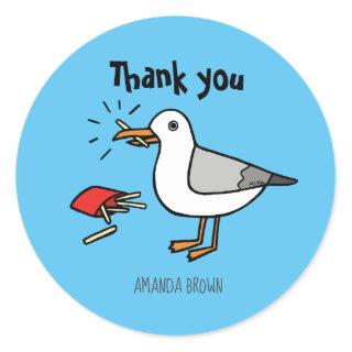 Seagull with French Fry Custom Name Thank you Classic Round Sticker
