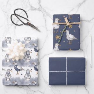 Seagulls and Starfish Gold Stars Nautical   Sheets