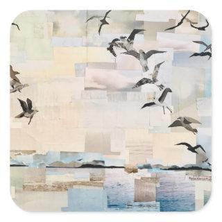 SeaGulls in Flight" Cut Paper by Willowcatdesigns Square Sticker