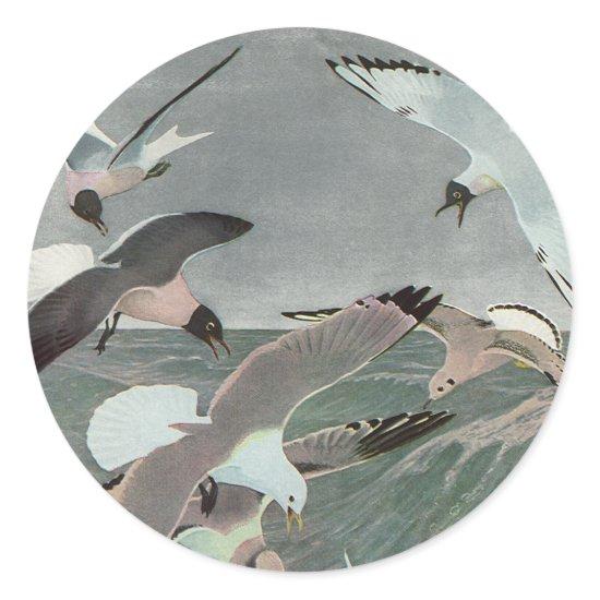 Seagulls Over Ocean Waves by Louis Agassiz Fuertes Classic Round Sticker