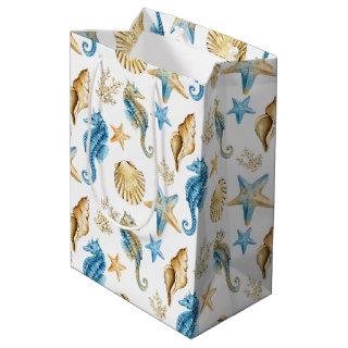 Seahorses and Starfish On White  Medium Gift Bag