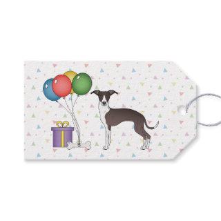 Seal And White Italian Greyhound - Happy Birthday Gift Tags