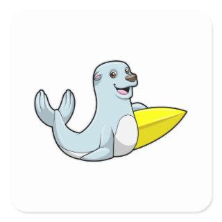 Seal at Surfing with Surfboard