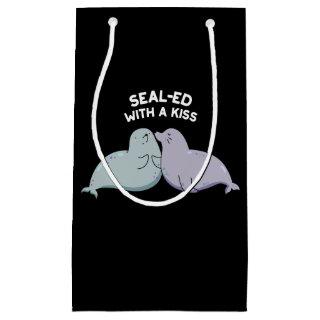 Sealed With A Kiss Funny Sea Lion Seal Pun Dark BG Small Gift Bag