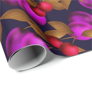 Seamless dark plum fruits purple berries cherry pa