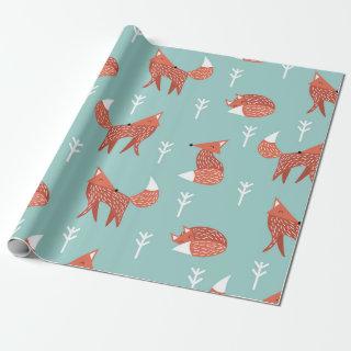 Seamless illustration pattern with cute orange fox