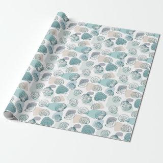 Seamless pattern in trendy colors with seashells