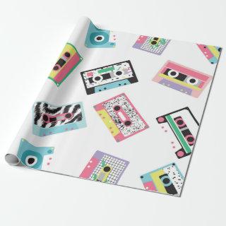 Seamless pattern with audio tapes in retro 80s sty