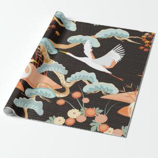 Seamless pattern with birds. Crane. Heron. Japanes