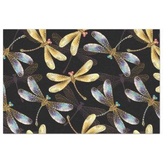 Seamless Pattern with Golden Dragonflies Tissue Paper