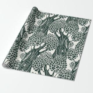 seamless pattern with old deciduous trees. Styliz