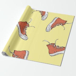 Seamless pattern with vintage red sneakers,hand dr