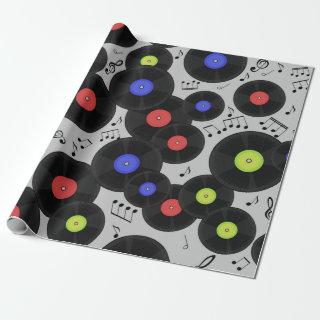 Seamless pattern with vinyl records and notes.