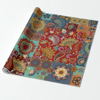 Seamless vintage patchwork tile with paisley and m
