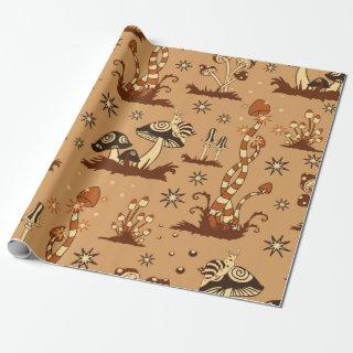 Seamless Vintage pattern with brown mushrooms on b