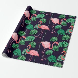 Seamless watercolor pattern with flamingo