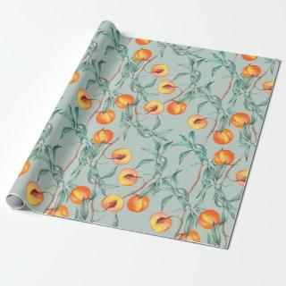 Seamless watercolor pattern with peaches and branc