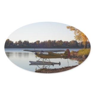 Seaplane by the Lake Oval Sticker