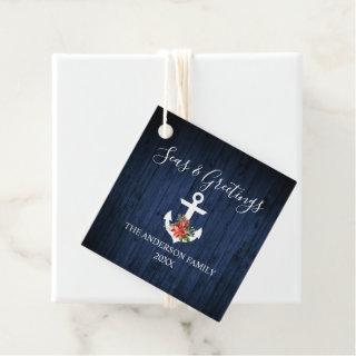 Seas and Greetings Blue Wood Poinsettia Anchor Favor Tags