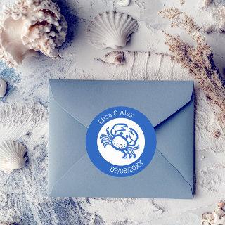 Seashell Beach Wedding Blue White CUSTOM  Classic Round Sticker