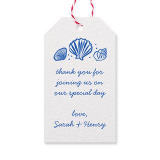 Seashells Beach Wedding Blue White Cute Seaside  Gift Tags