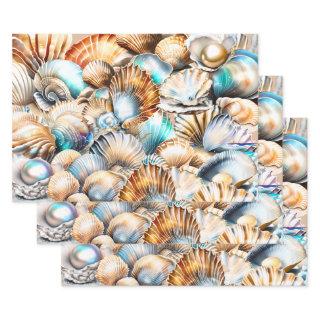 Seashells collage iridescent shimmer beach pattern  sheets