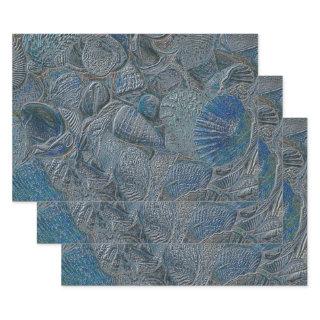 Seashells Ocean Beach Blue Metallic Decoupage  Sheets