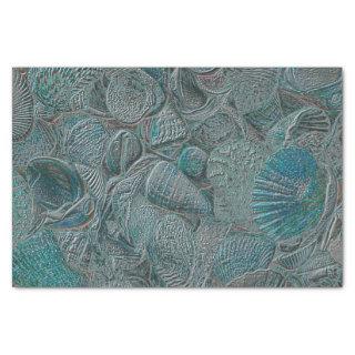 Seashells Ocean Beach Teal Grey Metallic Tissue Paper